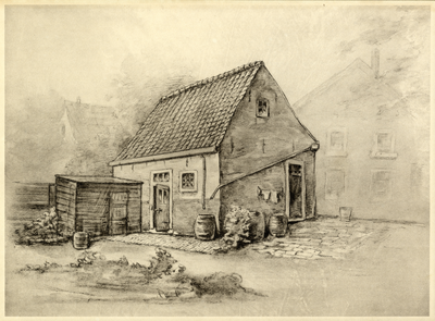 801178 Gezicht op het huisje aan de Grote Koppel te Amersfoort, waarin de zeepfabriek De Duif van Chr. Pleines begonnen is.